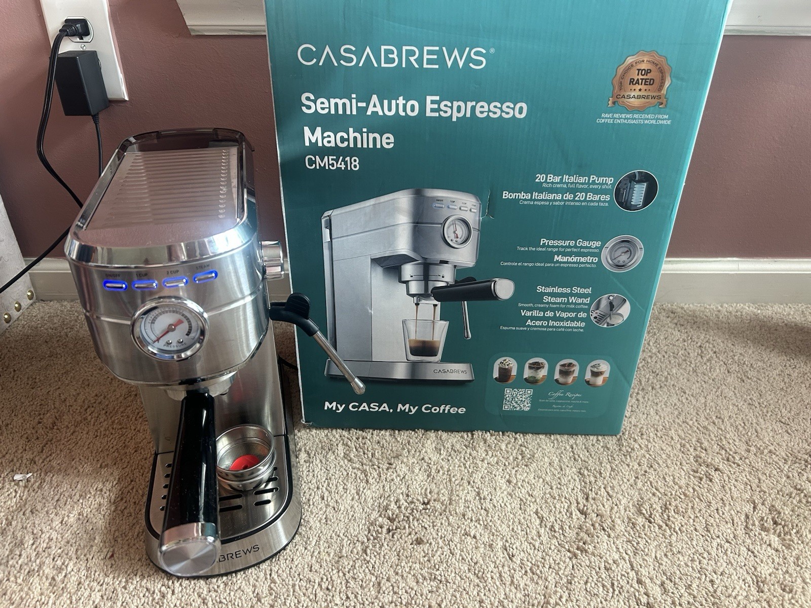 CASABREWS 20 Bar Compact Espresso Machine w/ Steam Milk Frother (CM5418) Silver gallery