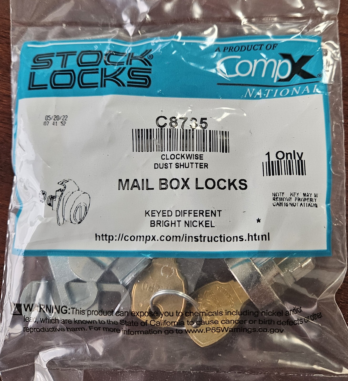 New - C8735 Lock - CompX NATIONAL Pin Tumbler Mail Box Lock w/ 5 Cams, Clockwise gallery