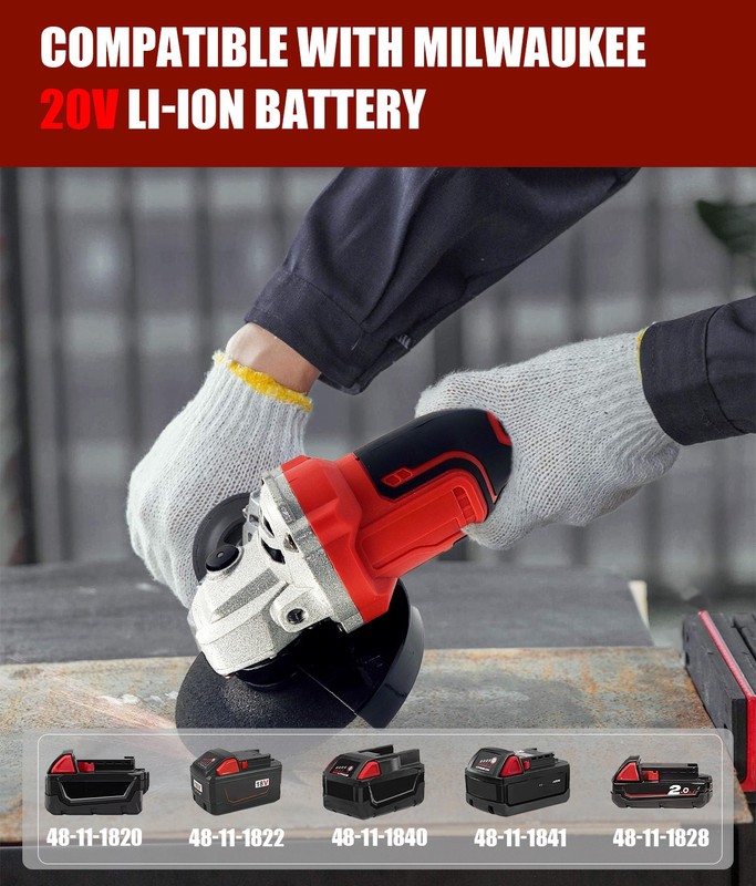 Cordless Angle Grinder for Milwaukee 18V Battery, 11000 RPM w/Speeds (Tool Only) gallery