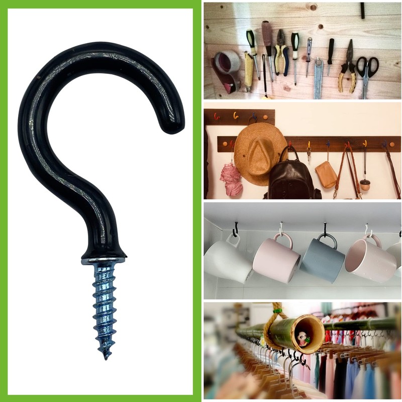 Small Black Screw-in Hooks Assorted Kit with Plugs, 1/2", 5/8", 3/4", 7/8", 1", gallery
