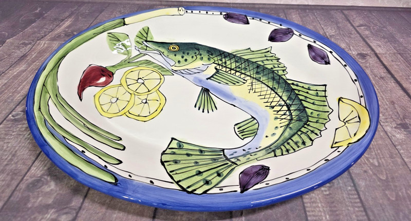 Large Serving Platter Handcrafted Fish Ceramic Tika Lotus Seafood Lemon Pasta gallery