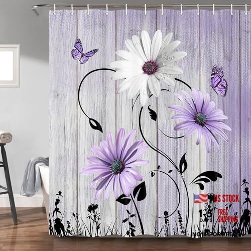 Rustic Farmhouse Floral Shower Curtain, Farm 69"W x 70"L (Pack of 1) Purple gallery