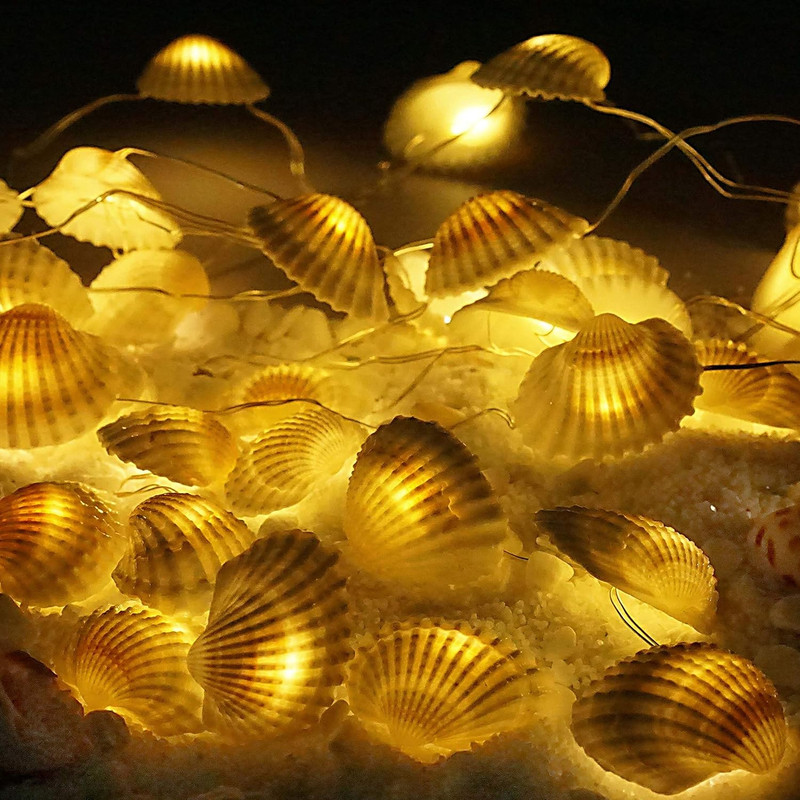 Natural Seashell String Lights 13.2Ft 40 LED 8 Modes Warm White Weatherproof ... gallery