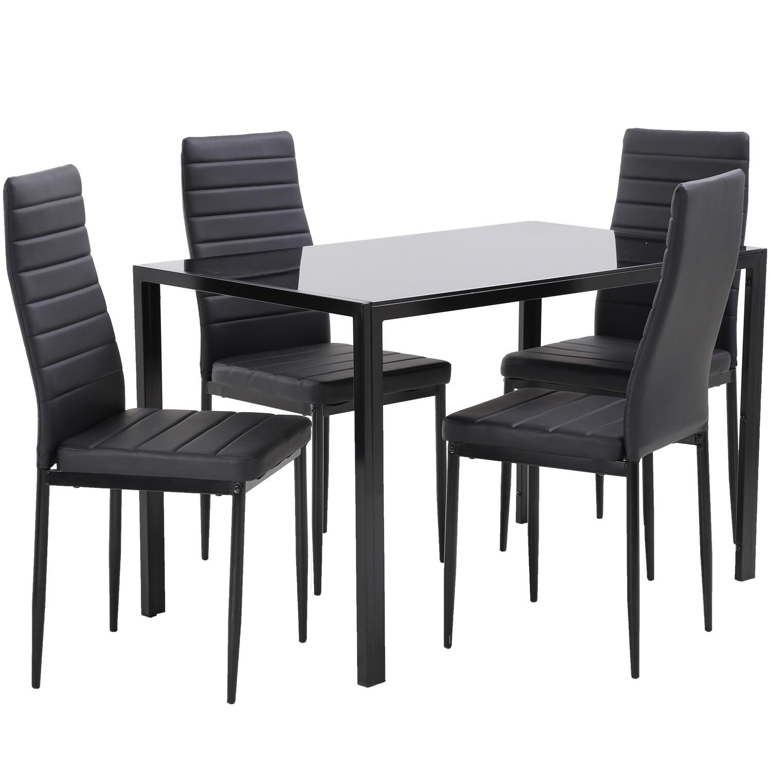 Dining Room Table Set 5-Piece Kitchen with 4 Faux Leather Metal Frame Chairs gallery