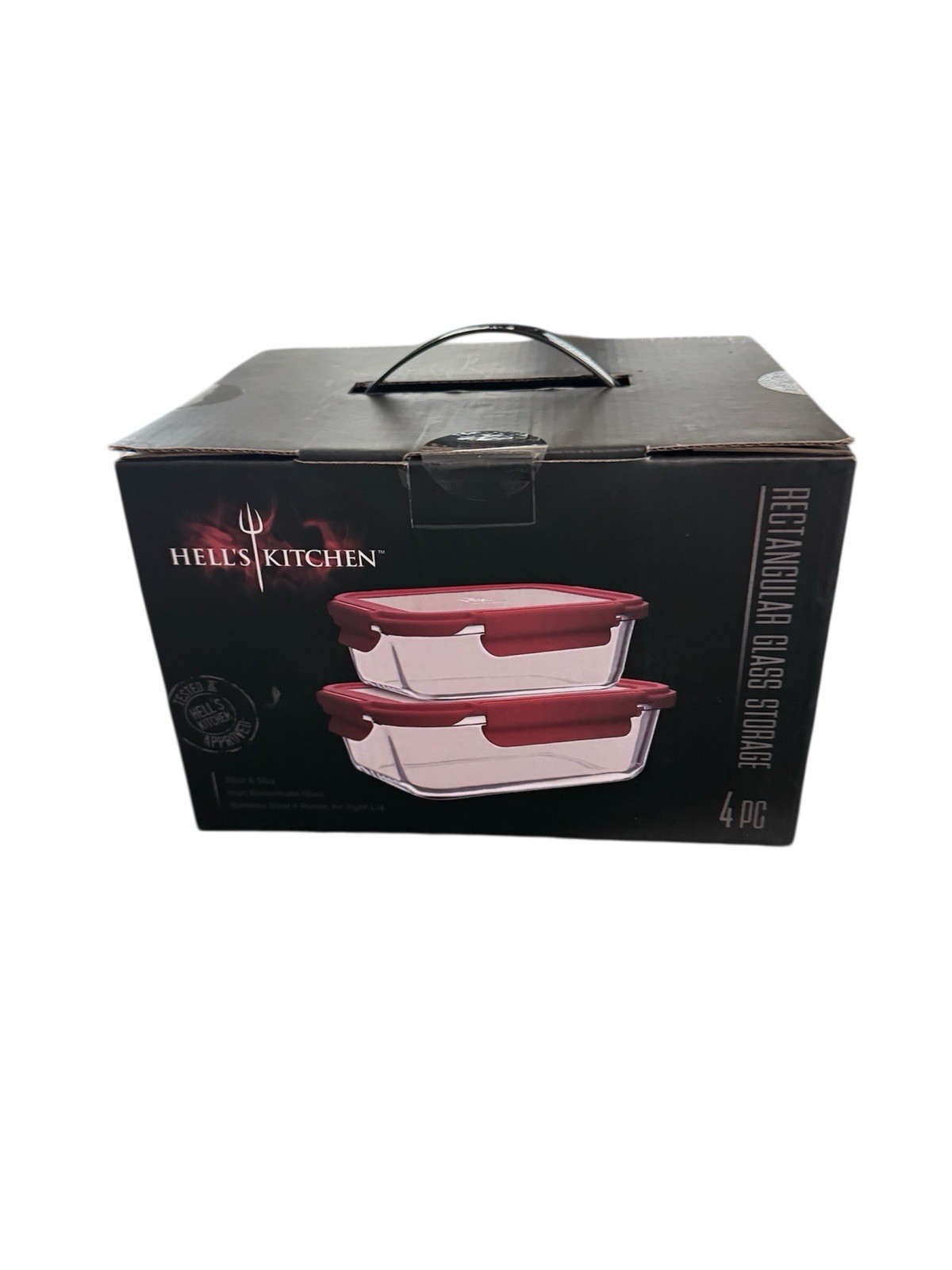 Hell's Kitchen Rectangular Glass Storage Container Set 4pc Red Airtight Lids gallery