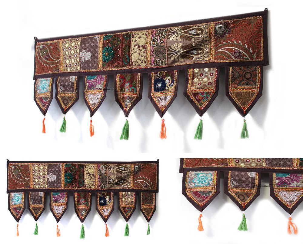cotton patchwork toran door decorative vintage valance boho masala BROWN