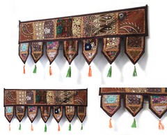 cotton patchwork toran door decorative vintage valance boho masala BROWN
