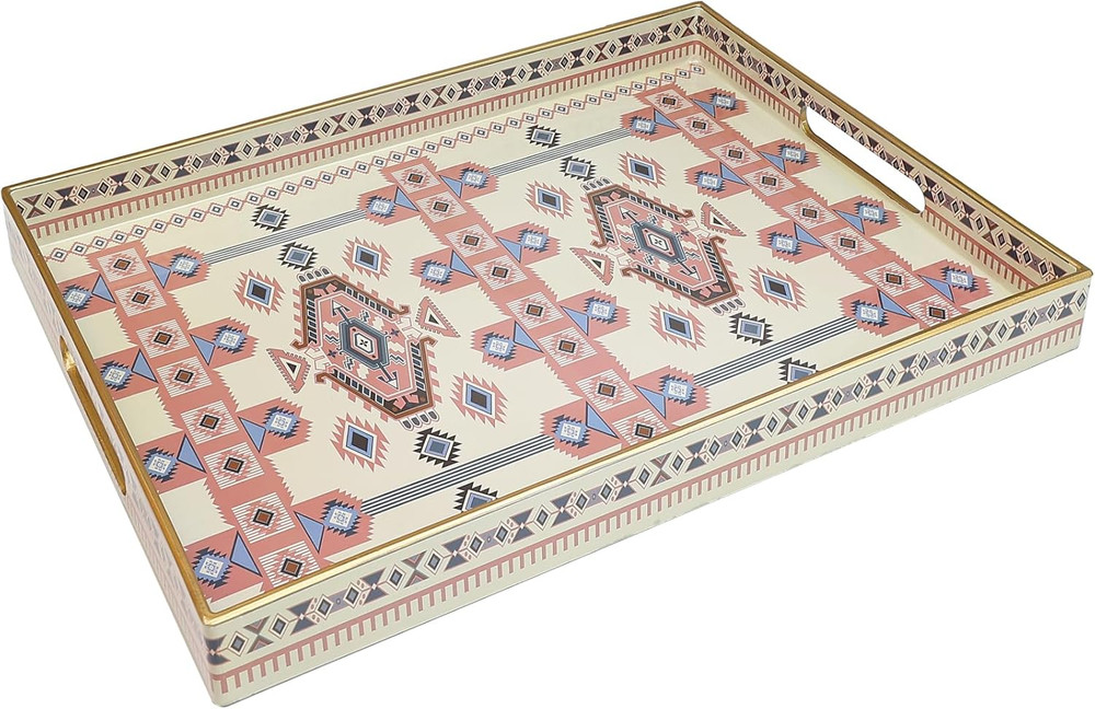 Serving Tray with Handles, Plastic Decorative Tray for Coffee Table, Living Room