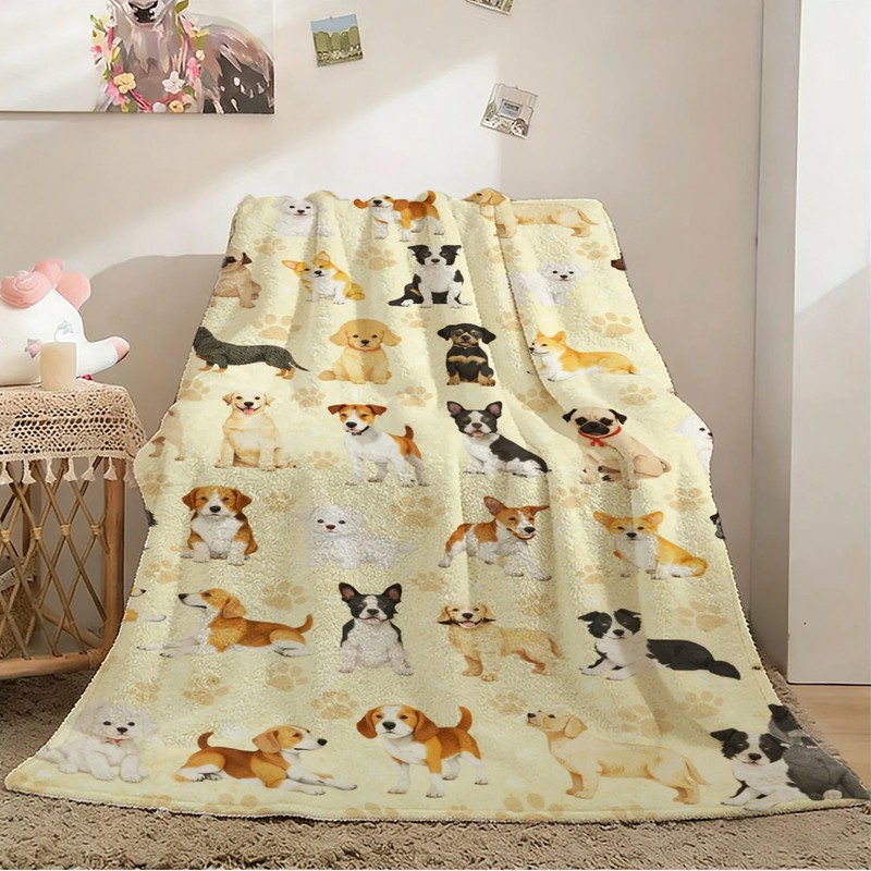 Dog Pattern Flannel Blanket Soft Cozy Tapestry Napping Travel Use gallery