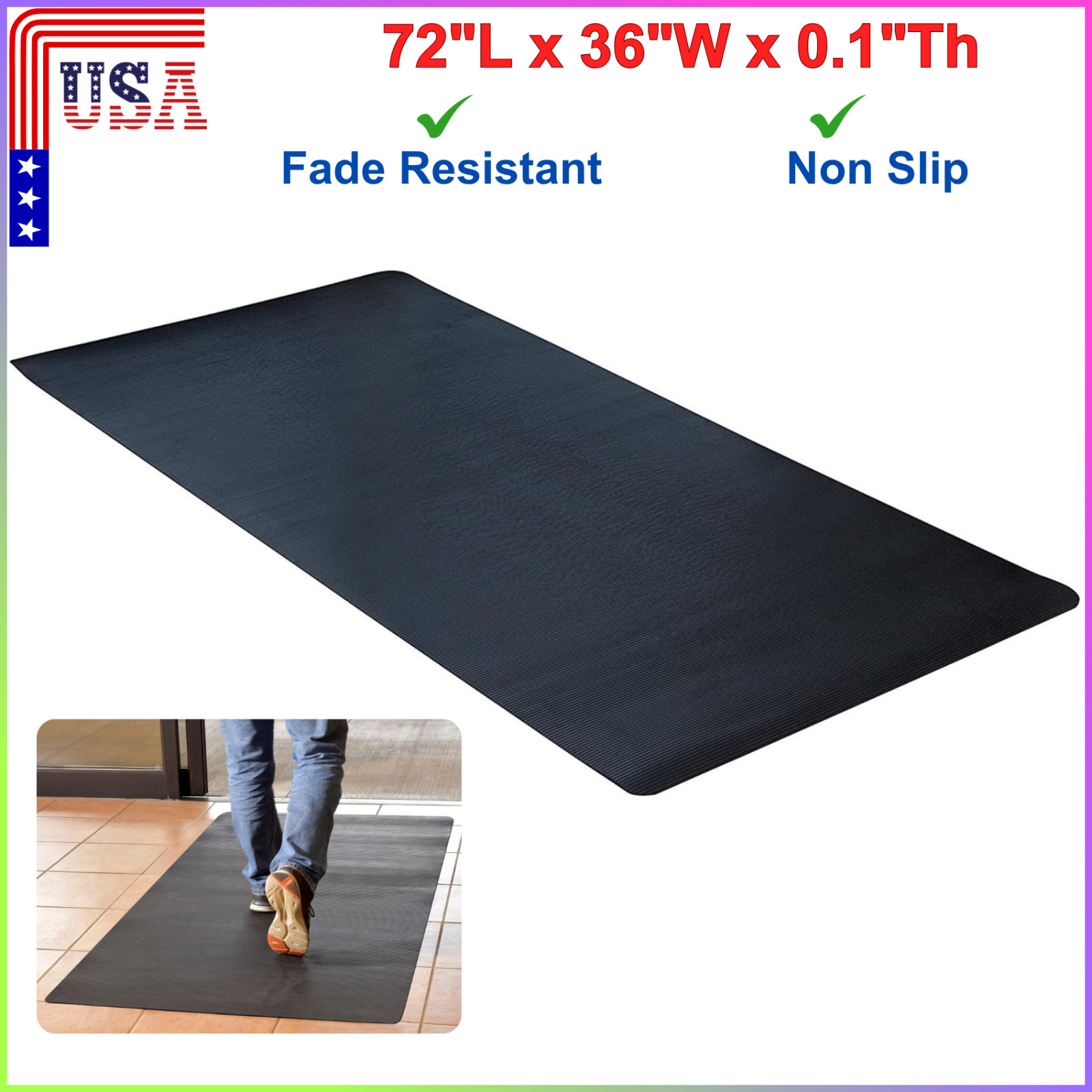 Commercial Heavy Duty Rubber Scraper Mat 72"x36", Black, Easy To Clean, Non Slip gallery
