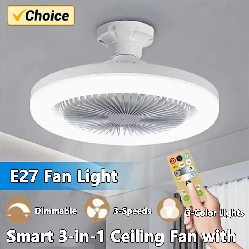 Fan For E27 Socket Light With Remote Ceiling Fan Adjustable Smart LED 3Speed AC gallery