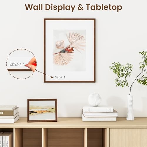 8x10 Solid Oak Wood Picture Frame with 5x7 Mat, Premium Rustic 8x10-1P Natural gallery