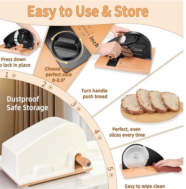 Manual Bread Slicer Adjustable Thickness Hand Crank Suction Cups Slicing Guide gallery