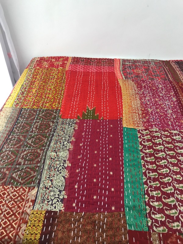 Silk Kantha Patchwork Throw Blanket - 50" x 70" Silk/ Cotton Blend gallery