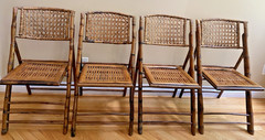 Vintage Tortoise Shell Bamboo Cane Back Fold Up Dining Chair 34” X 18” MCM Rare