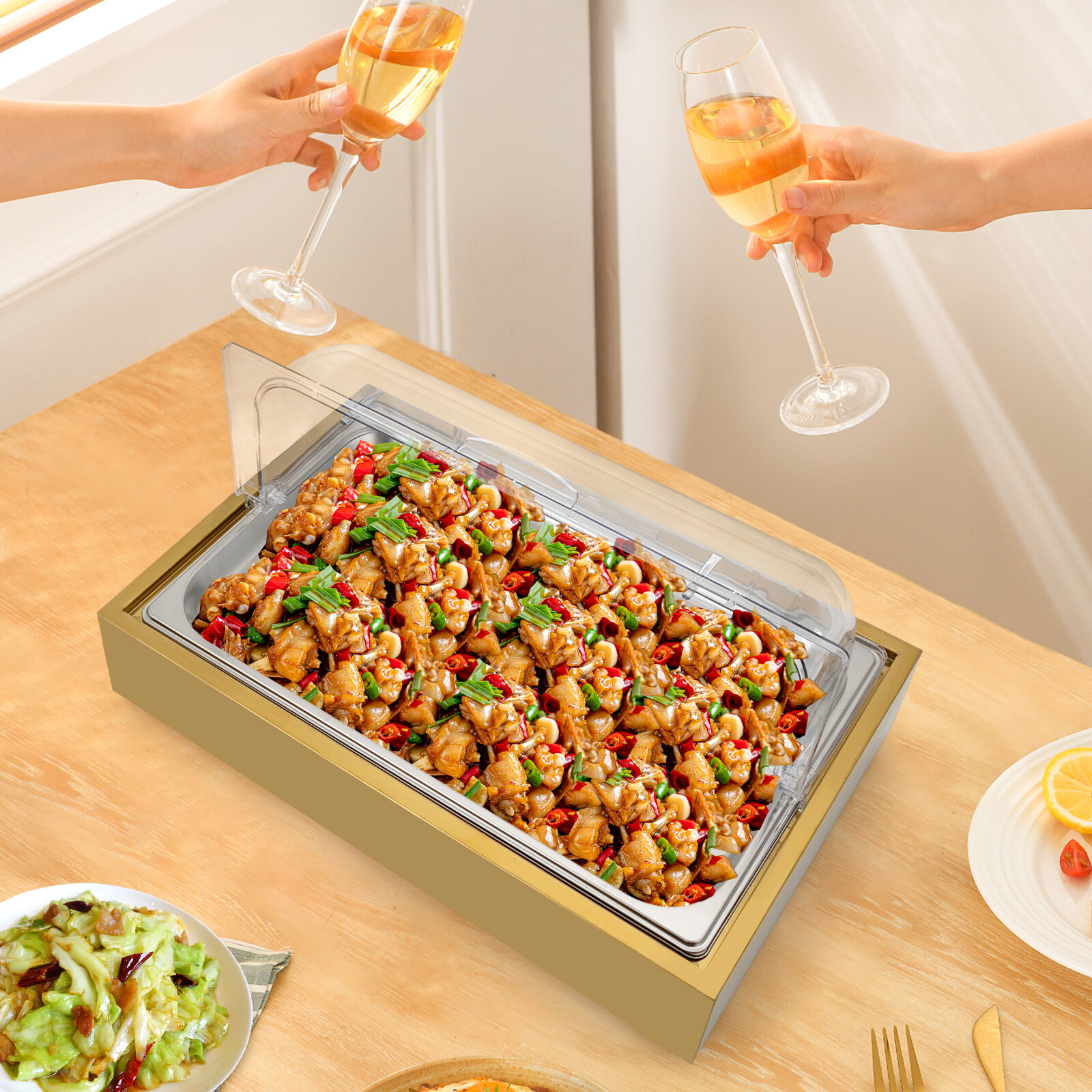Buffet Cold Serving Display Tray, Cooling Food Dishes Display Plate Case w/Lid gallery