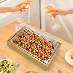 Buffet Cold Serving Display Tray, Cooling Food Dishes Display Plate Case w/Lid