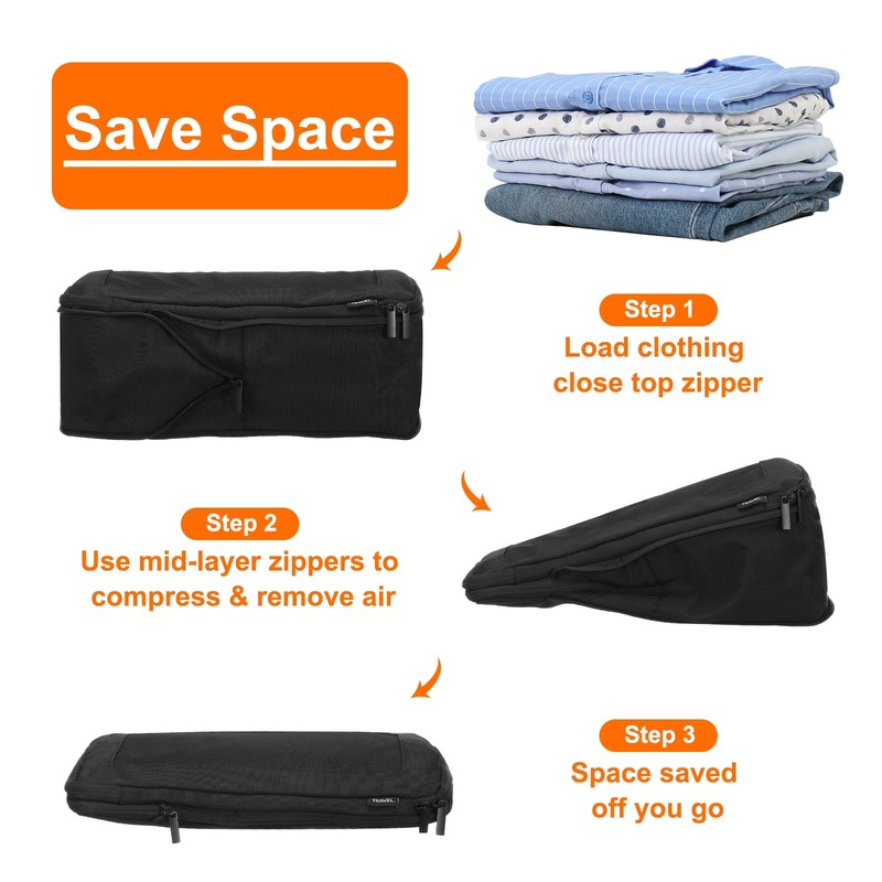 Compression Packing Cube 26x12x13cm Travel Luggage Organizers Bag Black gallery
