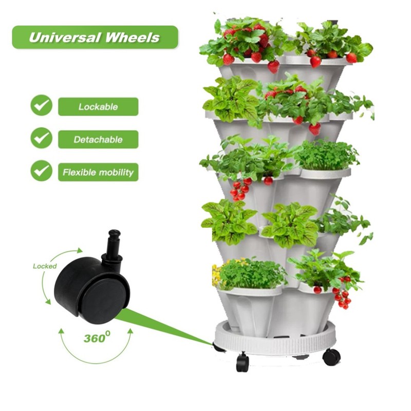 5-Tier Stackable Planters Vertical Planter Garden Flower Pot w/ 360° 5 Wheels US gallery