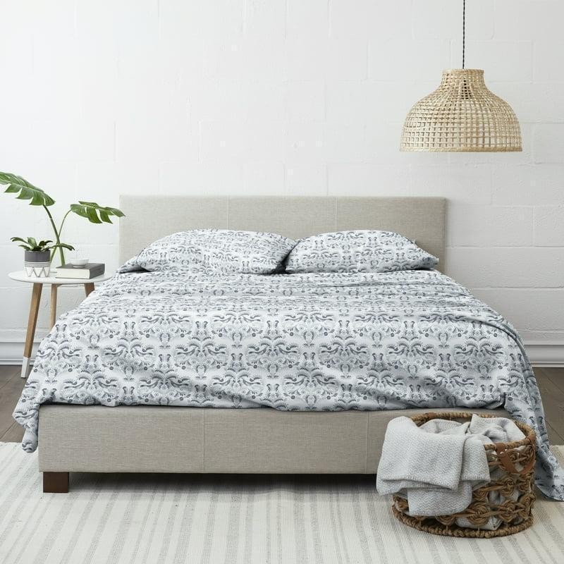 Navy Damask Microfiber 4 Piece Queen Bed Sheet Set Hypoallergenic Cozy Soft New gallery