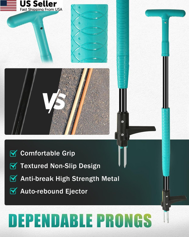 Breeze Touch 39" Weed Pulling Tool, 3-Claw T-shaped Handle, Common Teal gallery