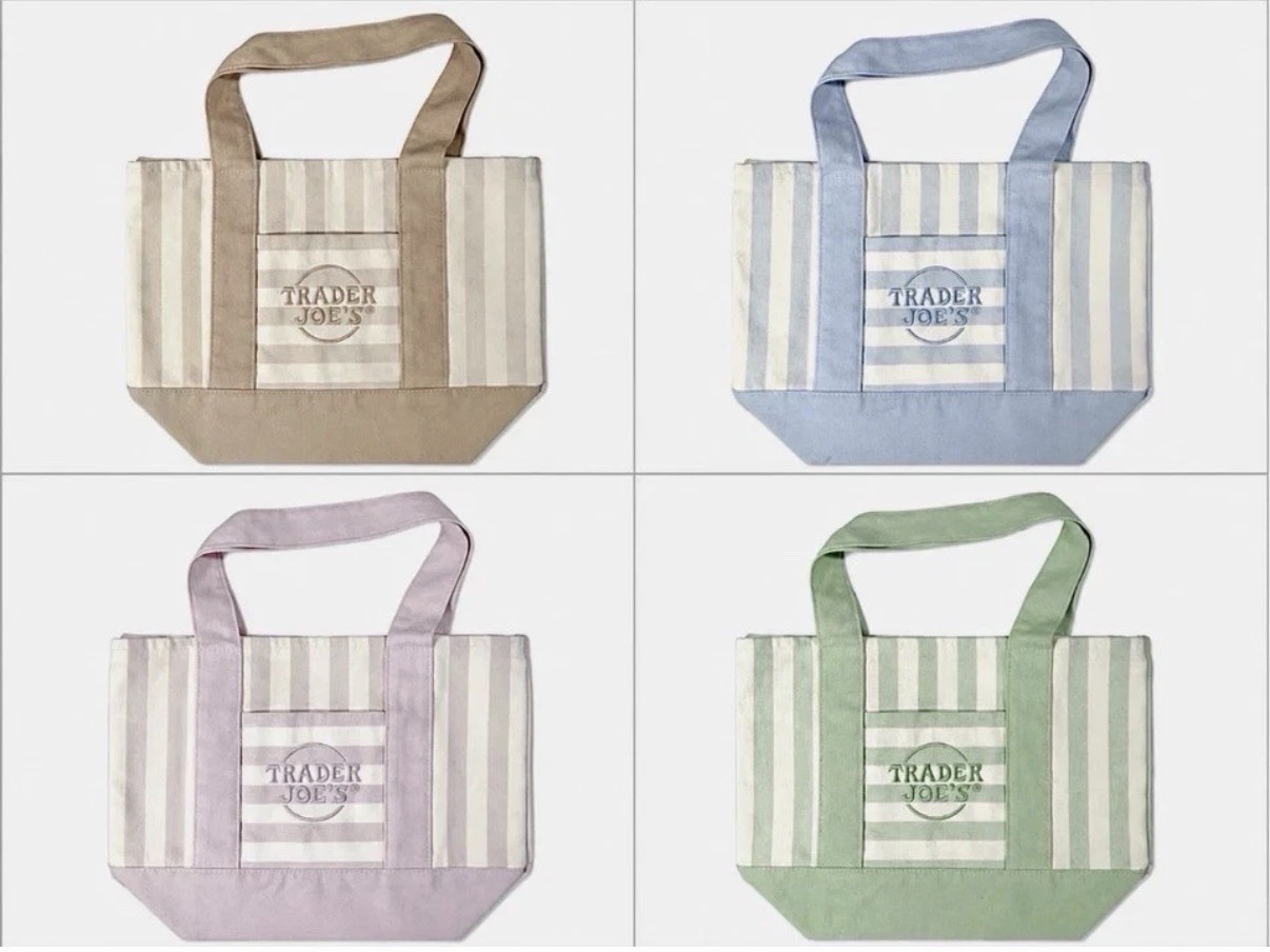 Trader Joe’s Mini Tote Bag 4-Pack Set Pink Blue Green Beige New gallery