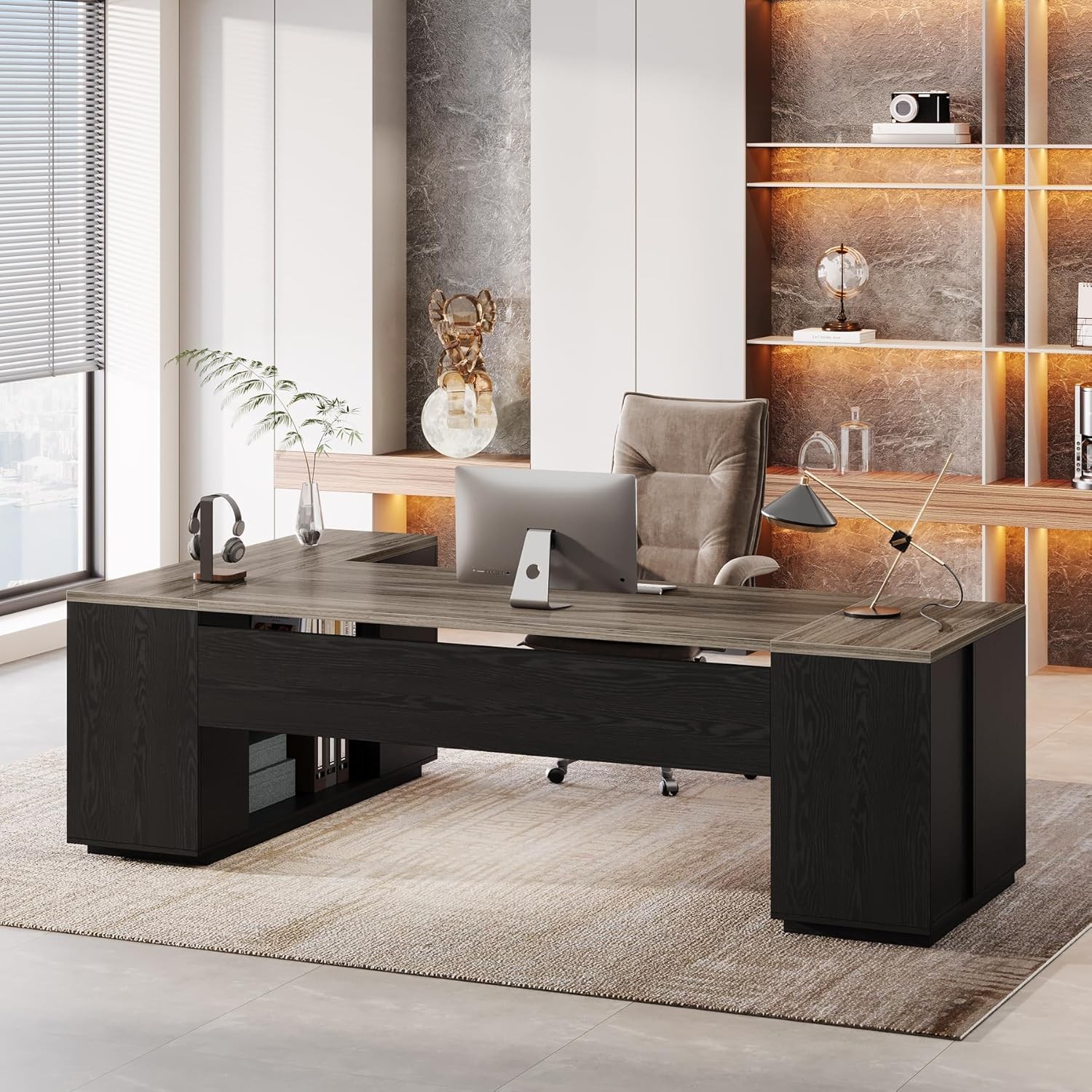 85.8-Inch L-Shaped Executive Desk, Large Modern Office Desk with File Drawers gallery