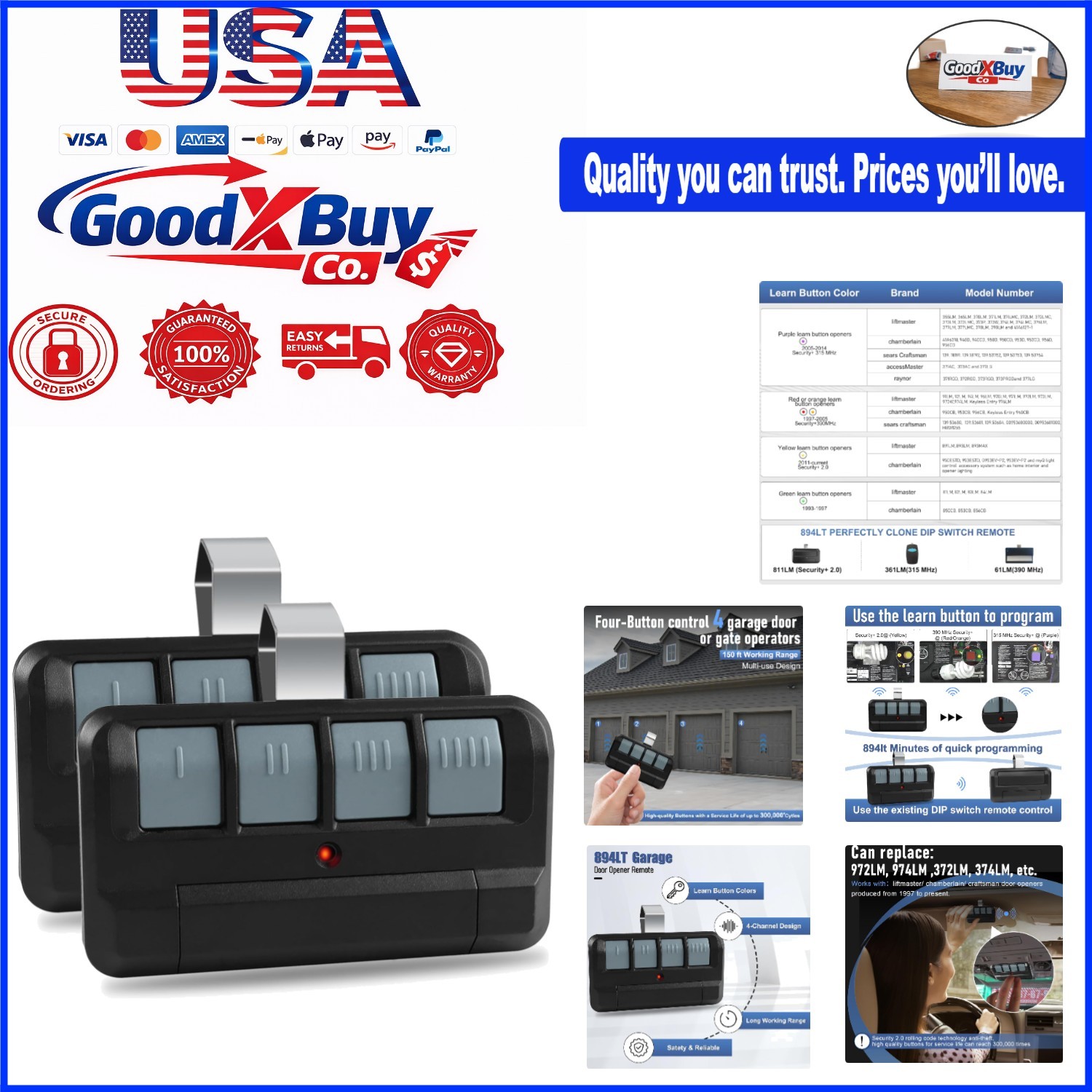 2 Pack Garage Door Remote for Liftmaster & Chamberlain, 4-Button Security+ 2.... gallery