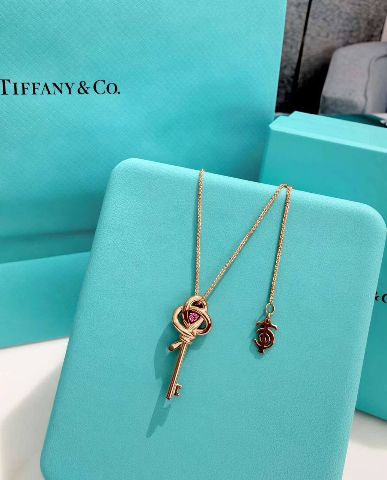 Tiffany & Co. Yellow Gold Key Charm Pendant Necklace on Chain, Love Theme gallery