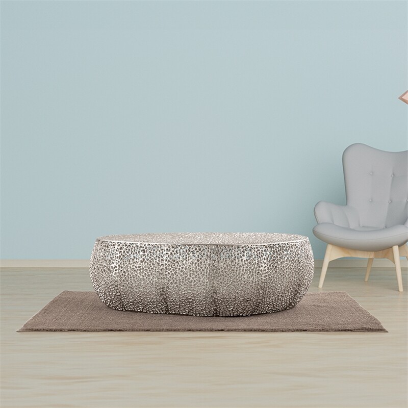 Pemberly Row Oval Shape Coffee Table Made with Aluminum in Silver Color gallery