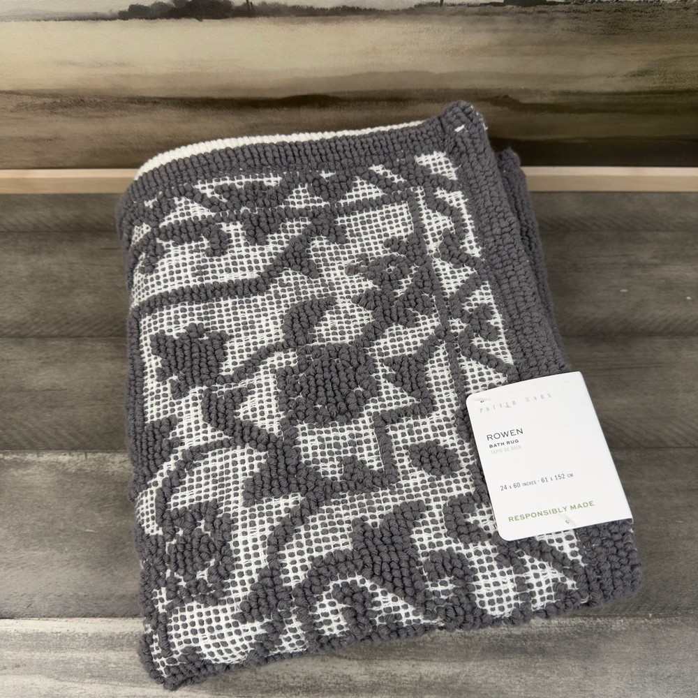 Pottery Barn Rowen Bath Mat Runner Charcoal Multi 24”x60” Spot Read NWT