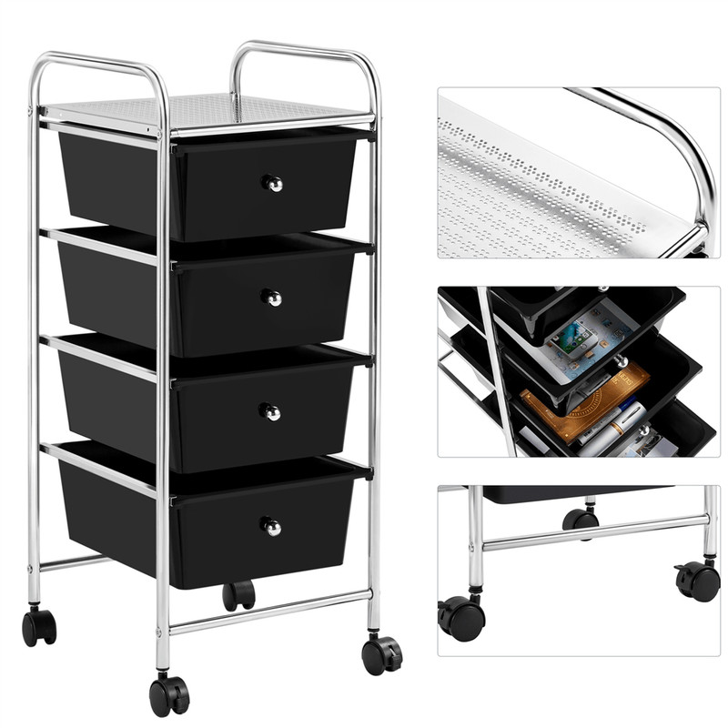 Rolling Storage Cart Plastic Bin Unit With 4 Drawers, Metal Frame, PP Drawers gallery