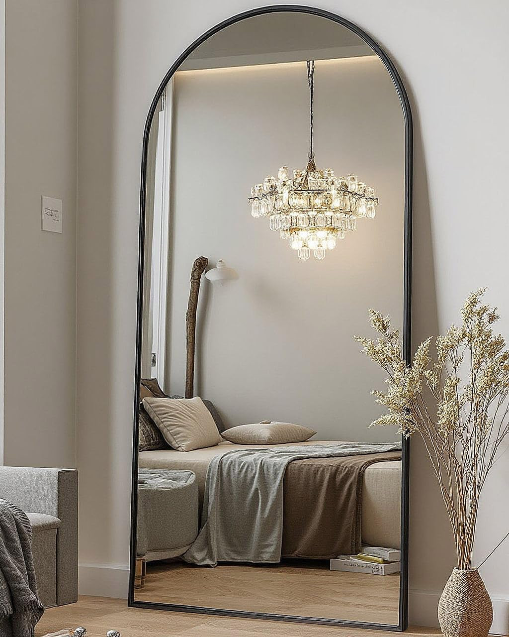 Oversized 71" Arched Full-Length Mirror with HD Glass - Black Floor/Wall Mount gallery