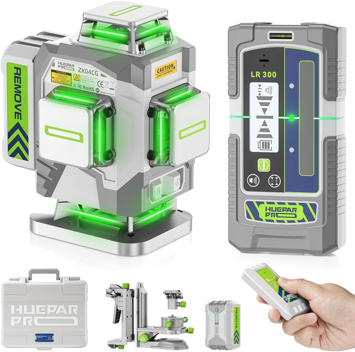 4x360° Green Cross Line Laser Level Tool Set with Receiver, 660ft Range gallery