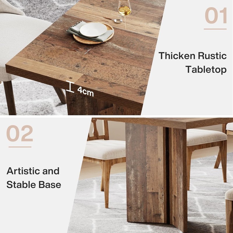 63- Inch Rectangular Dining Table Farmhouse Wooden Kitchen Table for 4-6 People gallery