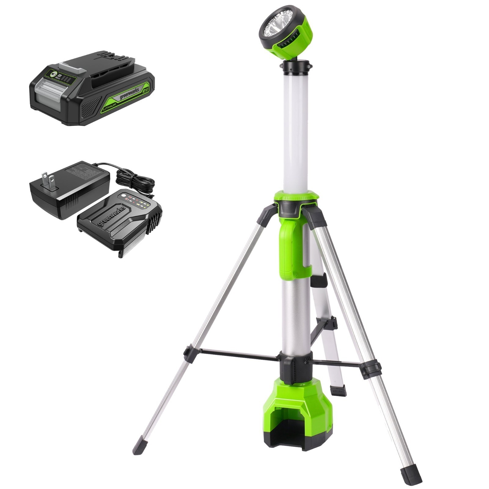 Greenworks 24V Work Light with Tripod Stand Max 2200 LM w/2Ah Battery+2A Charger gallery