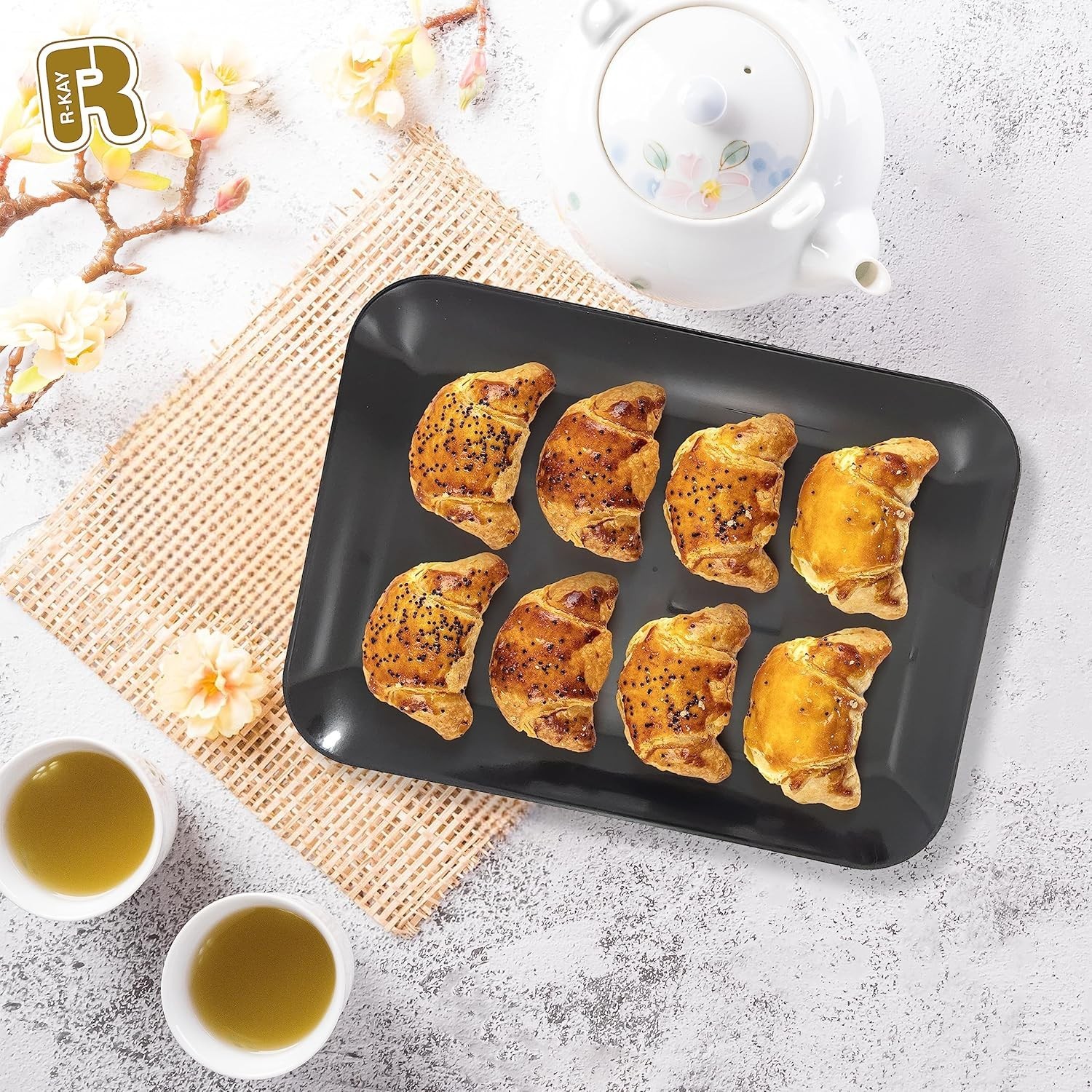 3 Pack Black Plastic Serving Trays for Party - Black Serving Tray 8 x 11 Inch - gallery