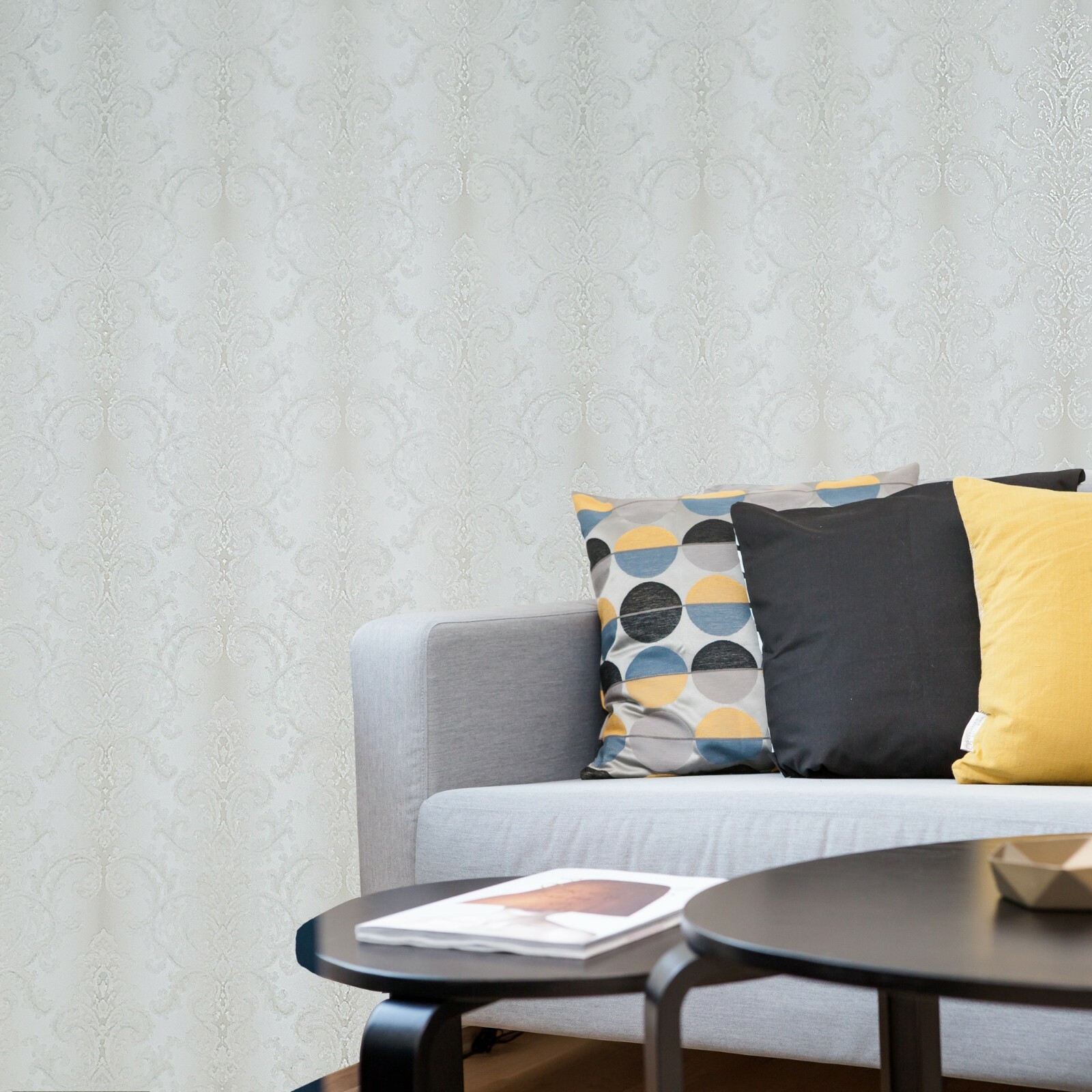 Embossed Wallpaper ombre off White ivory gold metallic textured Victorian damask gallery