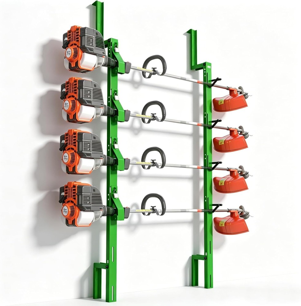 4 Place Weed Eater Rack Lockable Trimmer Rack for Open & Enclosed Trailer Green