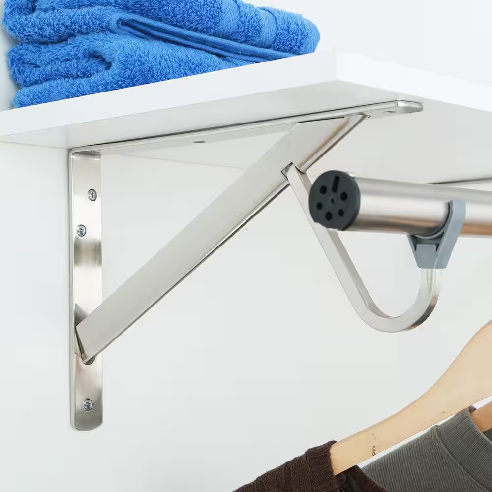 Heavy Duty Shelf Rod Bracket 8 x 11 Inch Brushed Nickel Wall Mount Support Shelf gallery