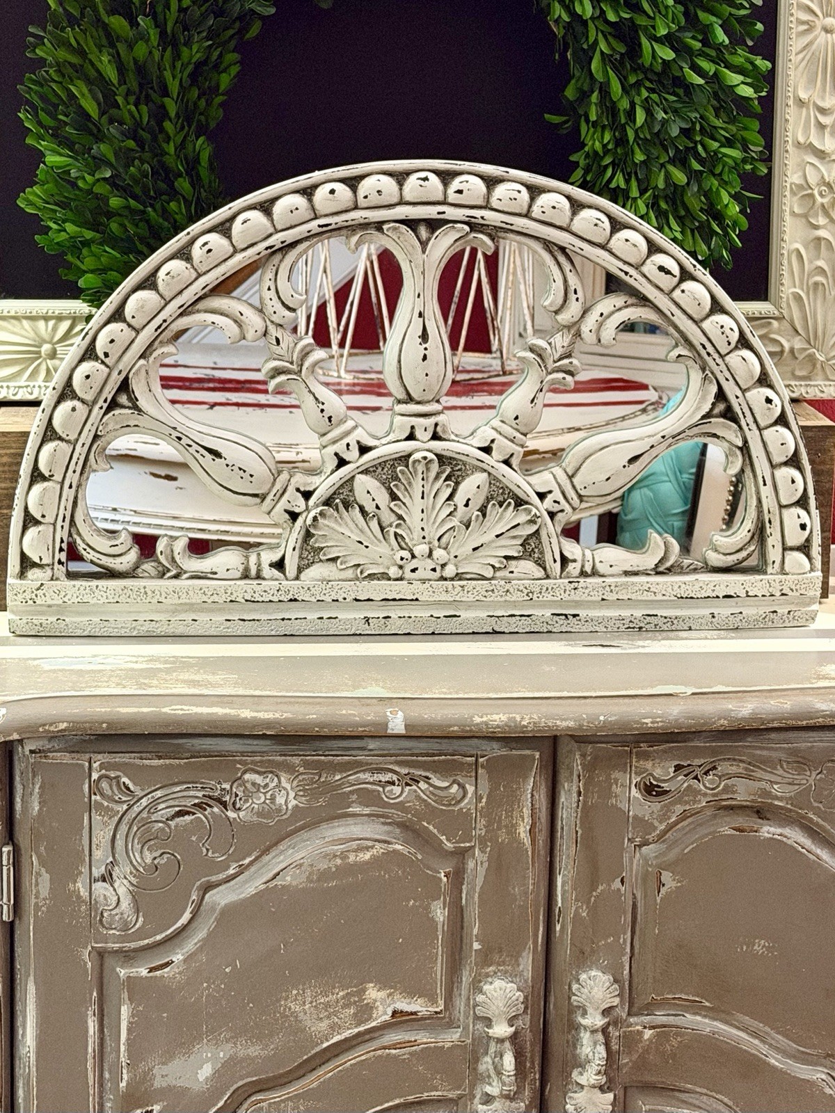 VTG Inspired Whitewashed Halfmoon/Mirrored Decorative Architectural Wall Plaque gallery