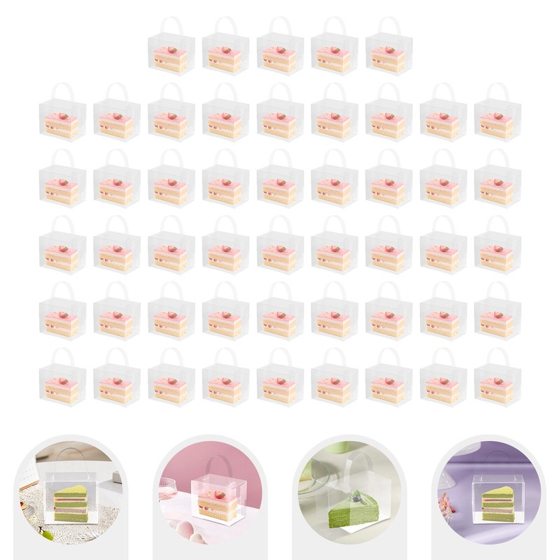 50 Pack Clear Cake Boxes With Handle 12 × 10 × 8 cm PET Cardboard Base gallery