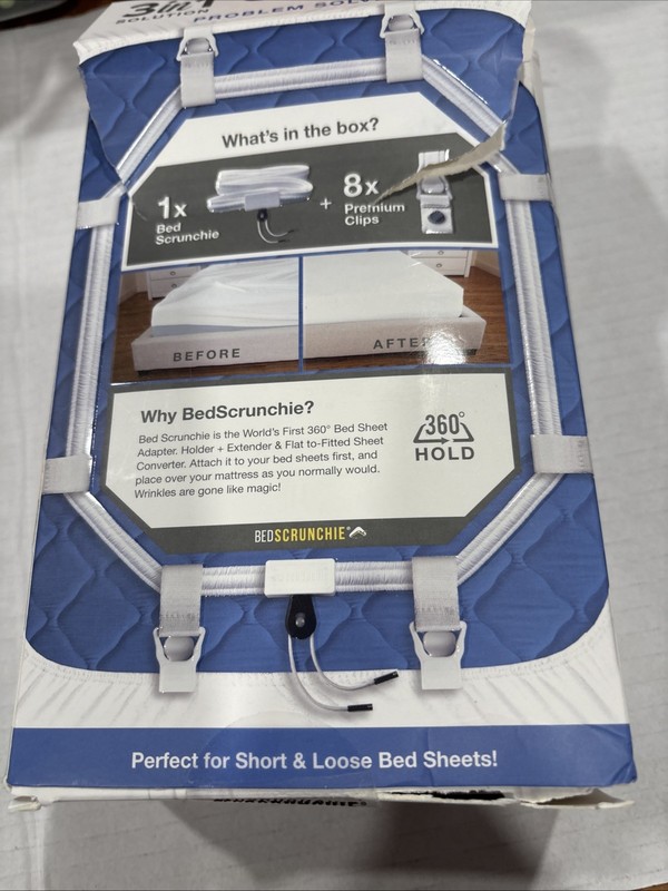 Bed Scrunchie 360 Degree Hold Bed Sheet Holder Straps 2 Bonus Clip New Open Box gallery
