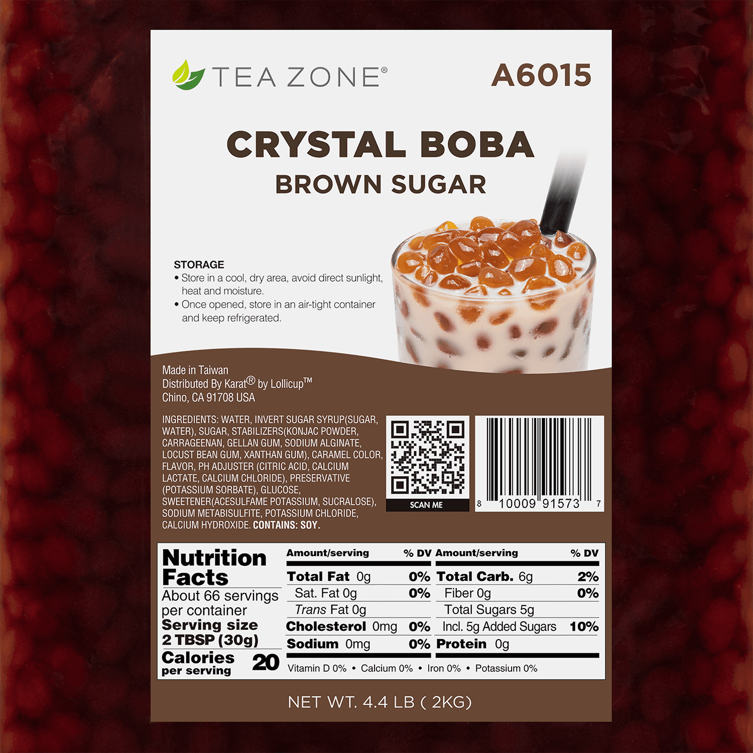 Tea Zone Crystal Boba, Brown Sugar, (6 bags/case), Main material for Boba Tea gallery