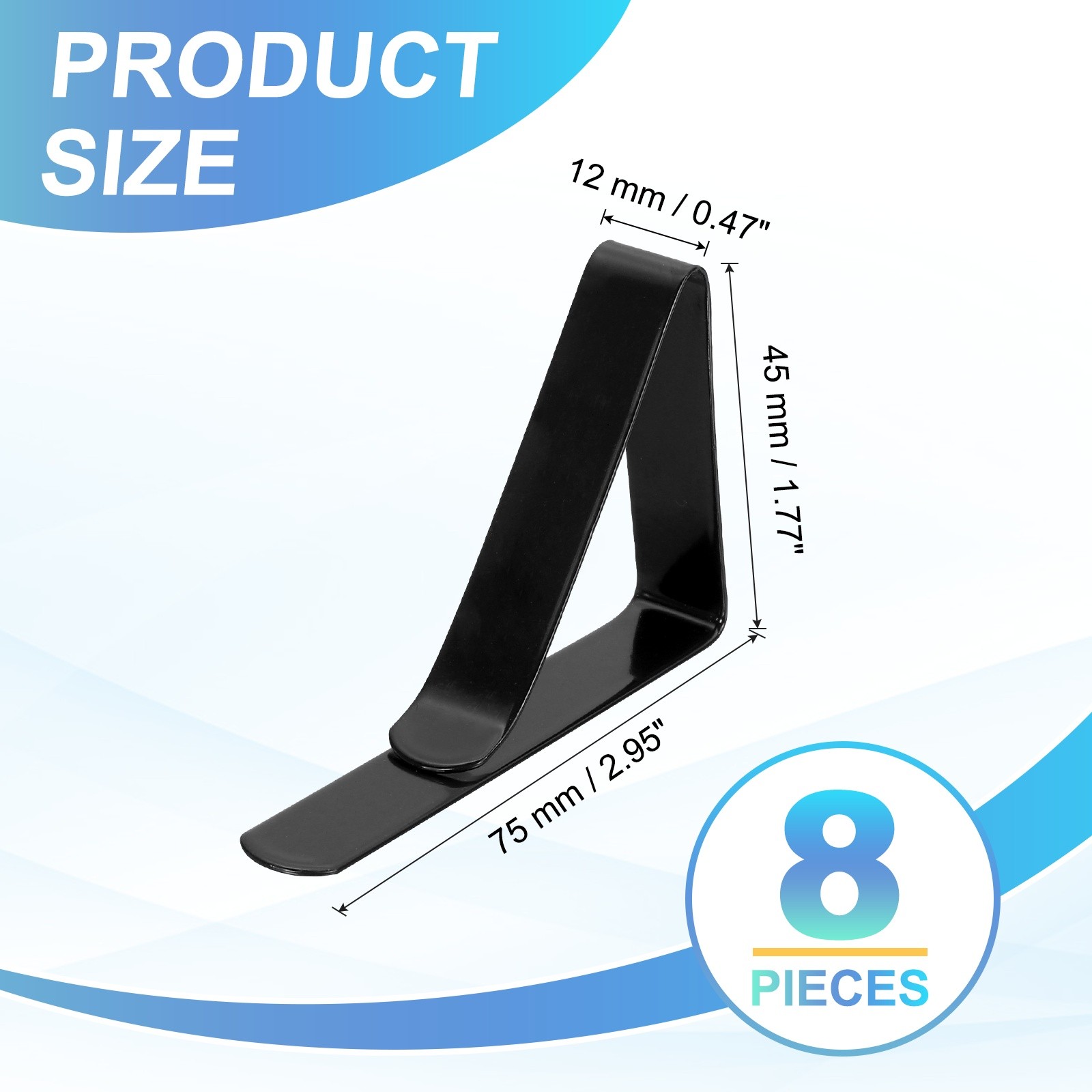 8 Pack Tablecloth Clips, 2.95" x 1.77" Table Cloth Cover Clamps, Black gallery