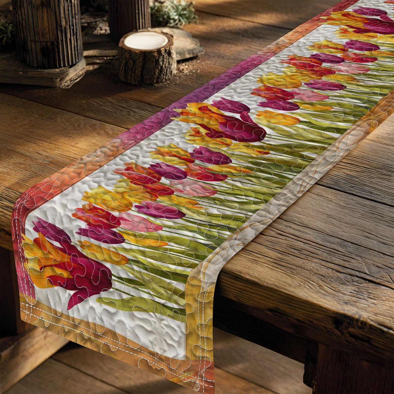 Tulips Quilted Table Runner, Pink Yellow Floral Table Runner Spring Dining 2026 gallery