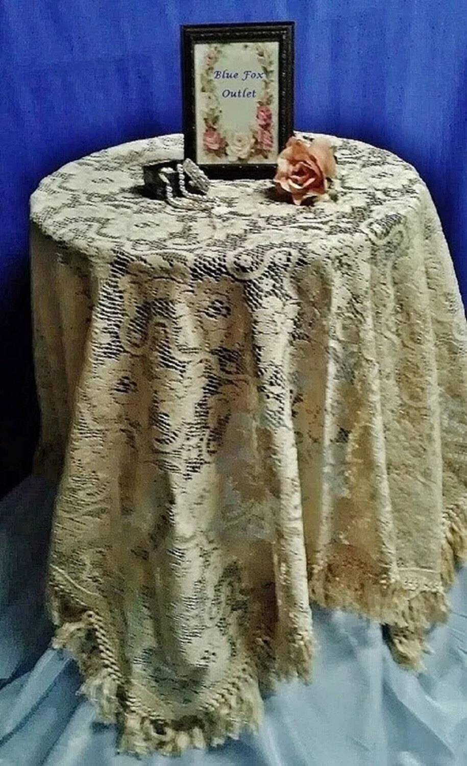 Classic Lace Tablecloth Throw Table Topper 66 X 62 Natural Organic Cotton Brown gallery