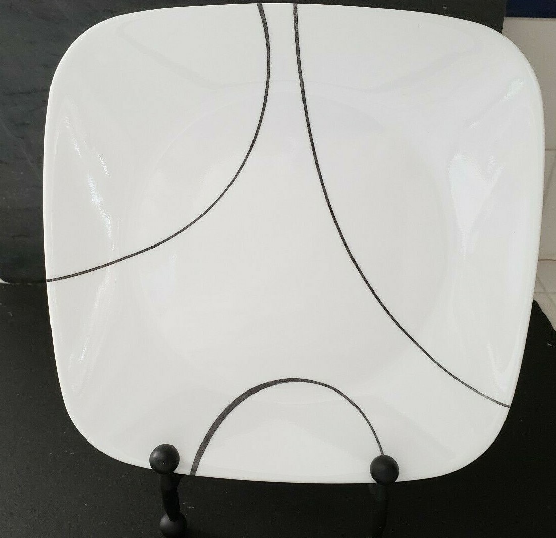 Corelle Square "Simple Lines" 9" Luncheon Plate White Black Vitrelle. gallery