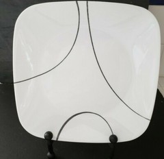 Corelle Square “Simple Lines” 9″ Luncheon Plate White Black Vitrelle.