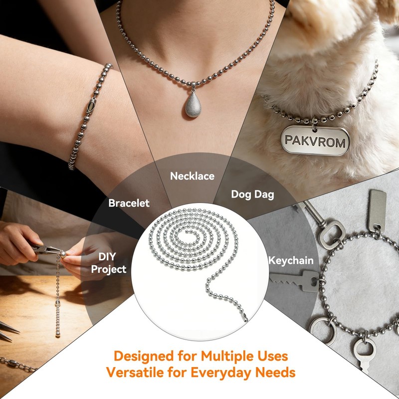 120 Inch Silver Ceiling Fan Pull Chain Extension Ball Chain with Connectors gallery